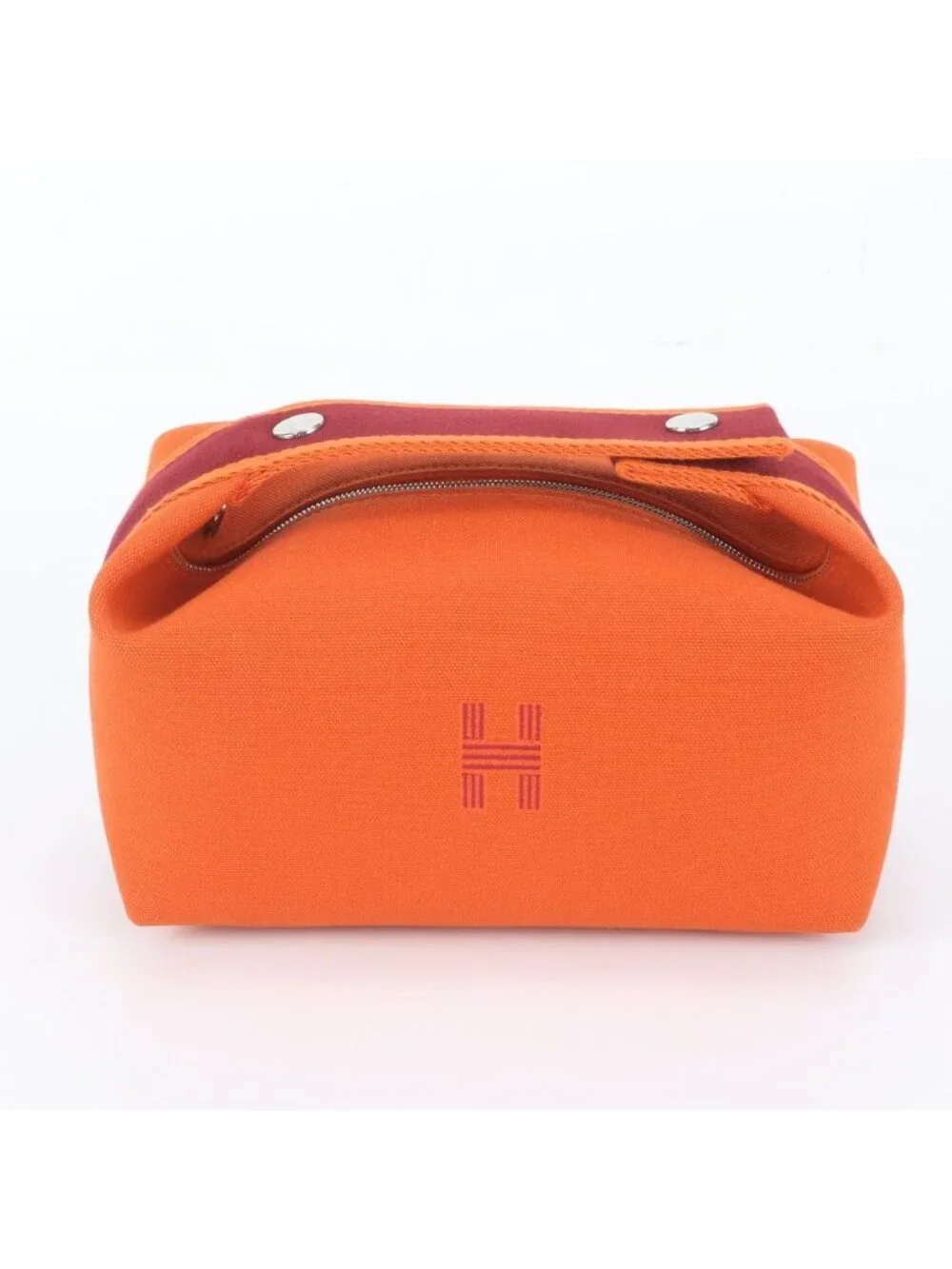 Hermes Brid-a-brac GM Pouch Orange Leather Canvas Handbag